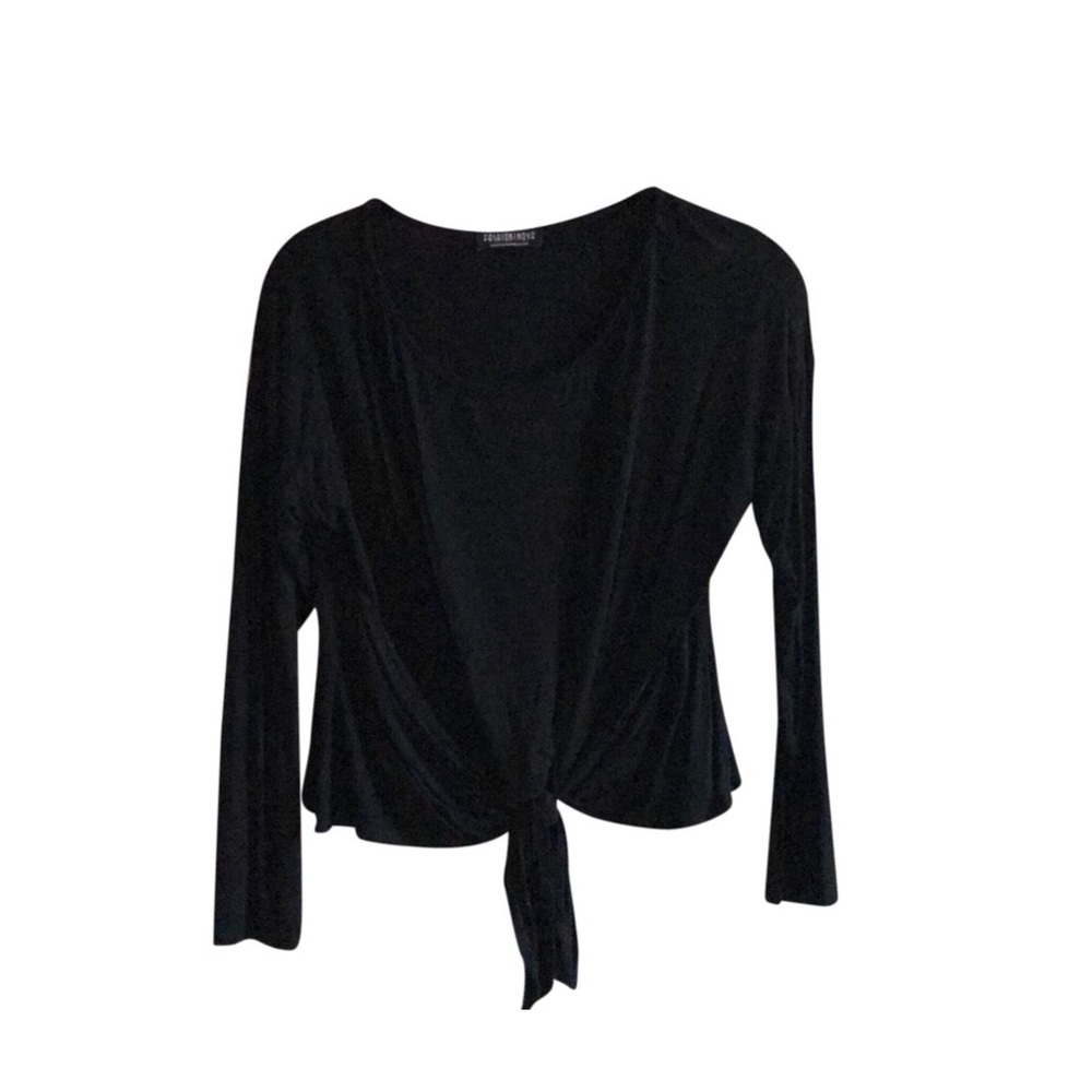 Fashion Nova Black Tie-Front Top